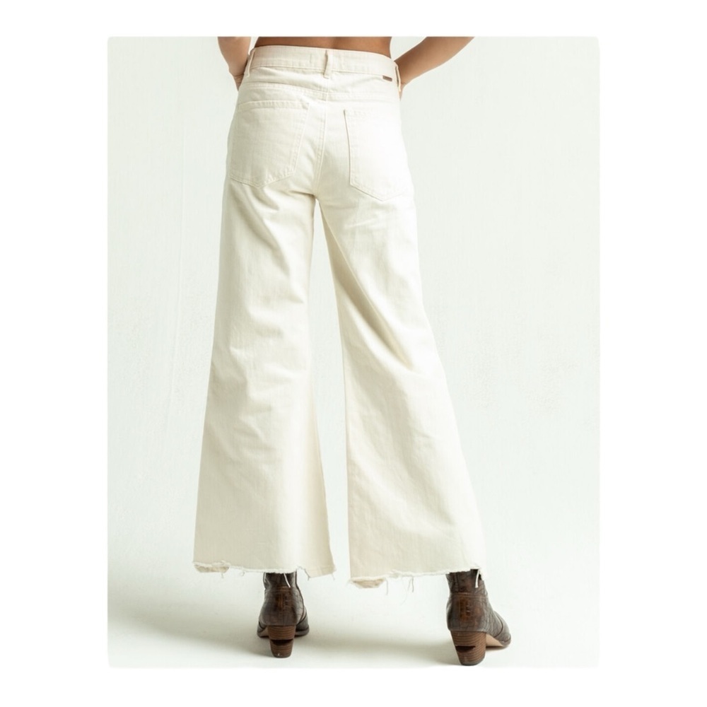 TRACTR Wide Leg Distressed Hem Denim Pants in Cream NWT - Picture 5 of 7